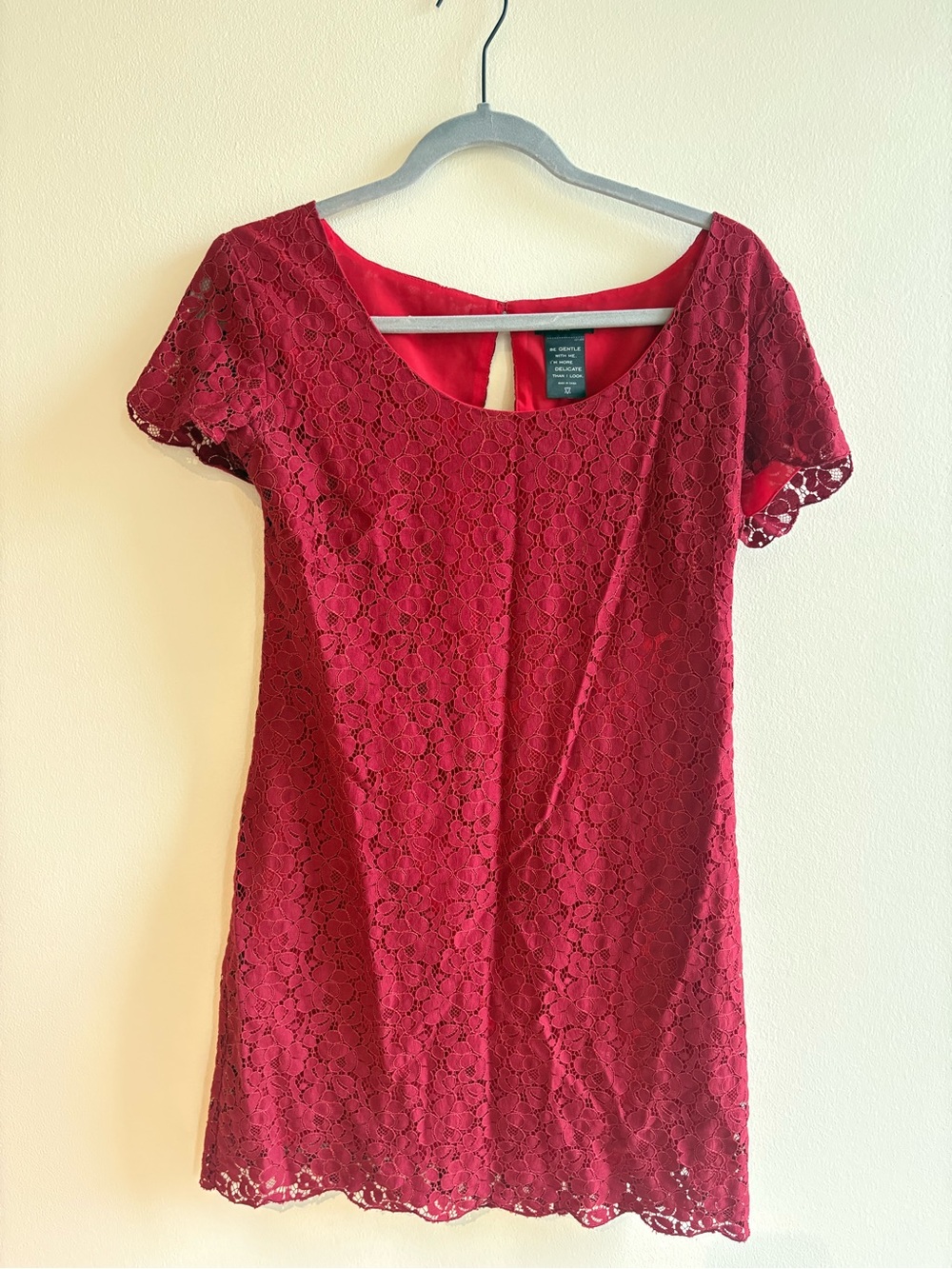 Wilfred Burgundy Lace Short Sleeve Mini Dress